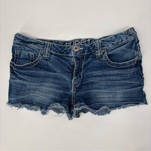 Vintage Y2K 90s Micro Jean Short 34” Hip Low Rise Cut Off Blue Denim Embroidered